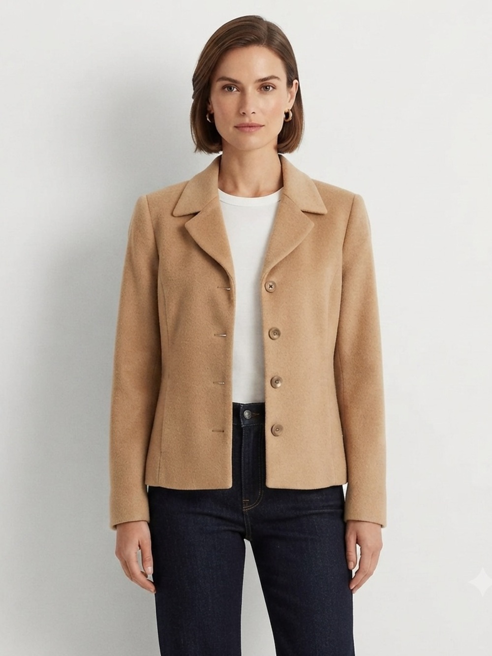 Petite Sophisticate Wool Cashmere Blend Blazer Jacket Beige Tan Size 10 Petite